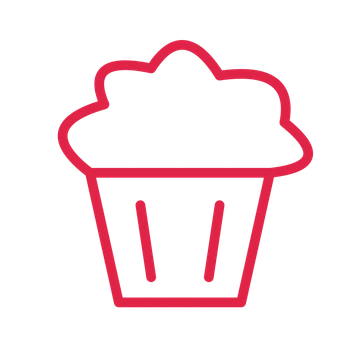 Cupcake with frosting drawn as an outline icon with clean rounded lines.