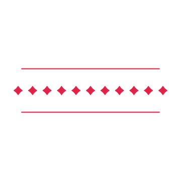 A decorative divider with 11 diamond motifs arranged in a line, between two fine horizontal rules.