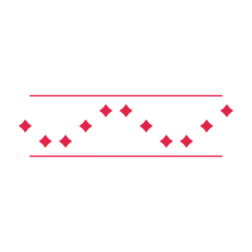 A decorative divider with 11 diamond motifs arranged in a wave, between two fine horizontal rules.