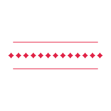A decorative divider with 13 diamond motifs arranged in a line, between two fine horizontal rules.