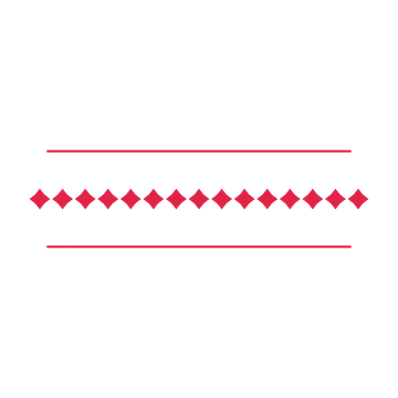 A decorative divider with 15 diamond motifs arranged in a line, between two fine horizontal rules.