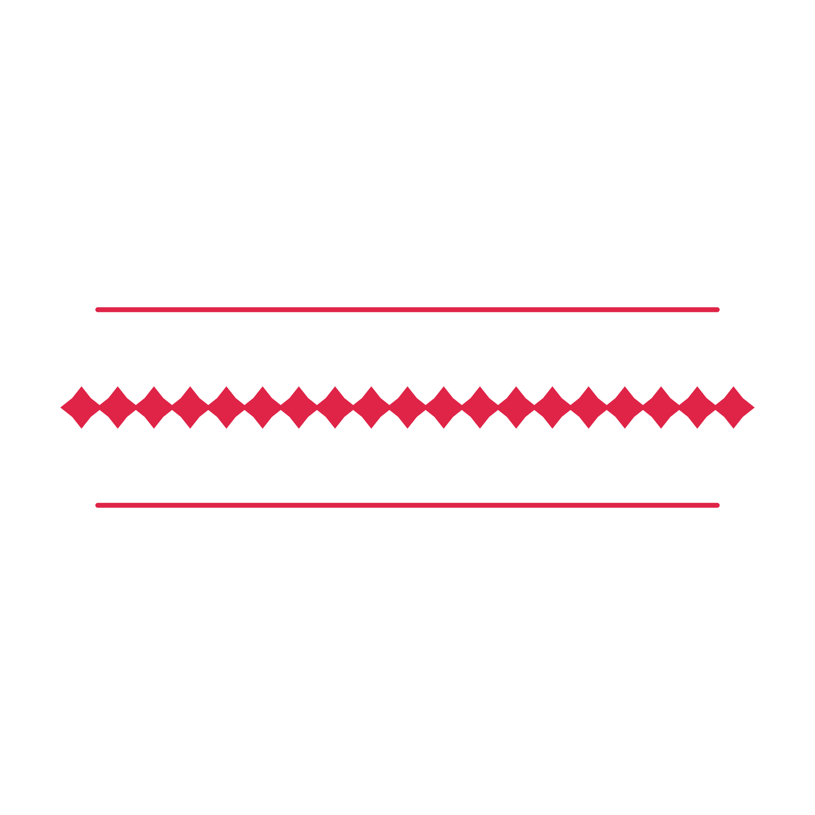 A decorative divider with 19 diamond motifs arranged in a line, between two fine horizontal rules.