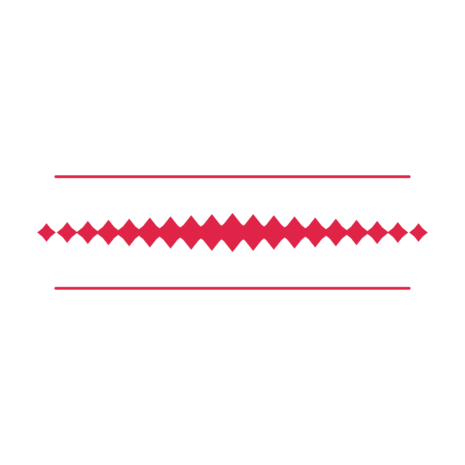 A decorative divider with 19 diamond motifs arranged in a tapered, between two fine horizontal rules.