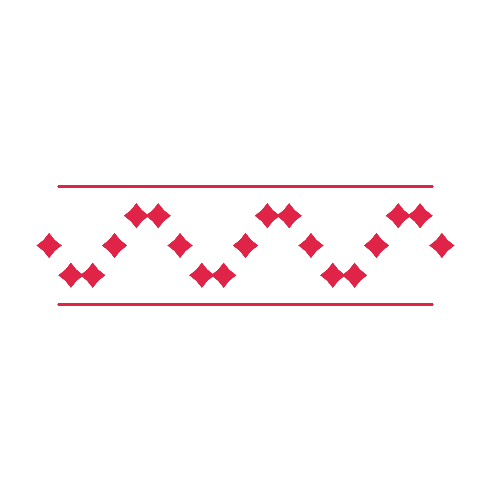 A decorative divider with 19 diamond motifs arranged in a wave, between two fine horizontal rules.