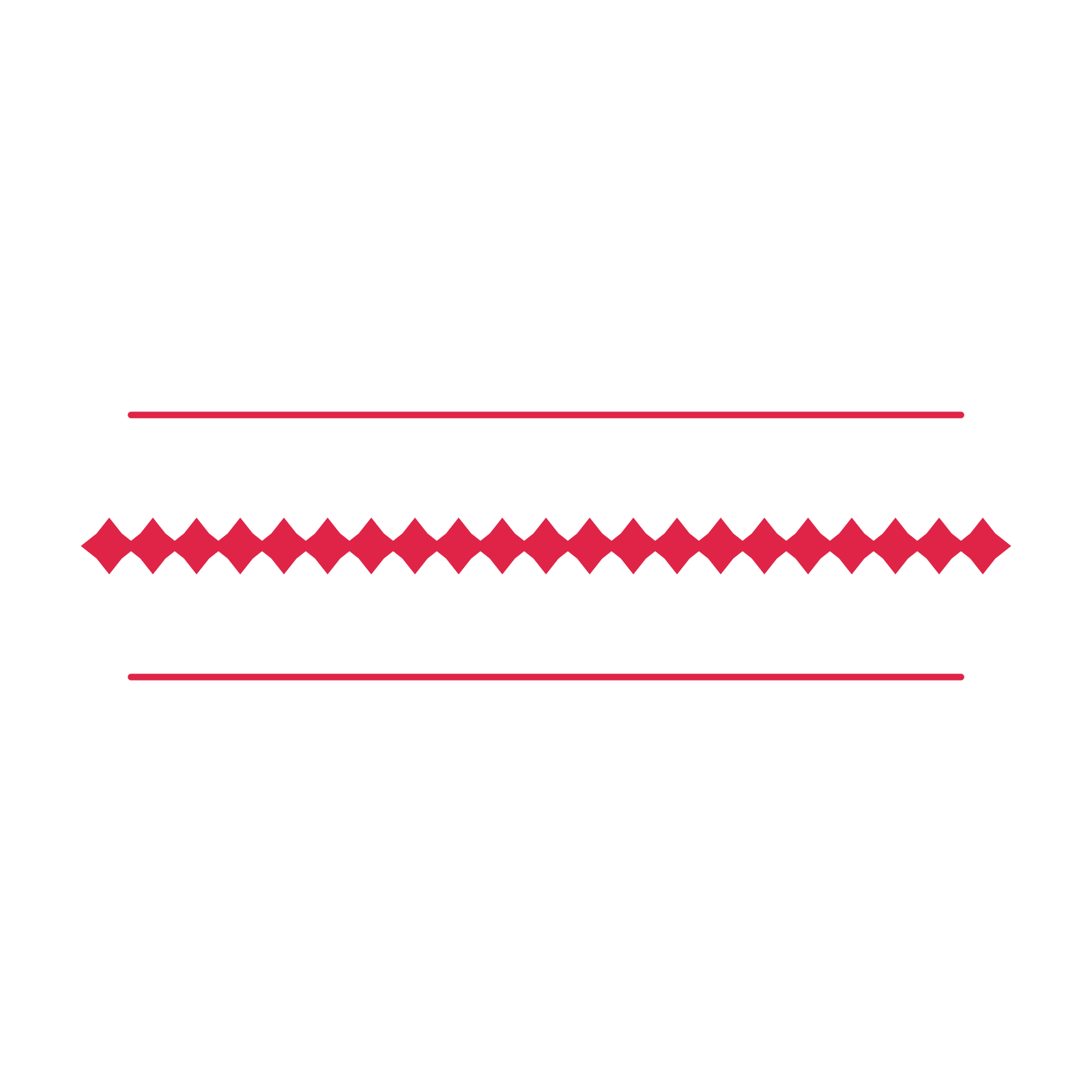 A decorative divider with 21 diamond motifs arranged in a line, between two fine horizontal rules.