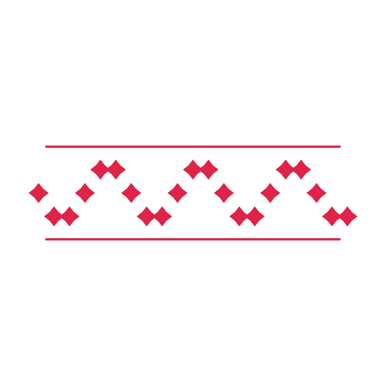 A decorative divider with 21 diamond motifs arranged in a wave, between two fine horizontal rules.