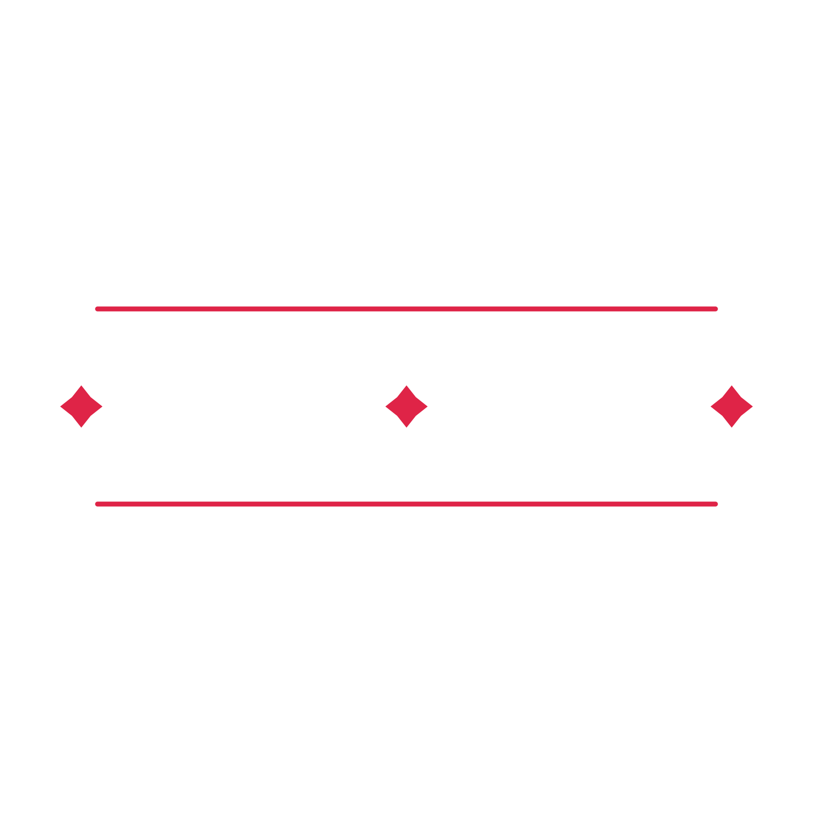A decorative divider with 3 diamond motifs arranged in a line, between two fine horizontal rules.