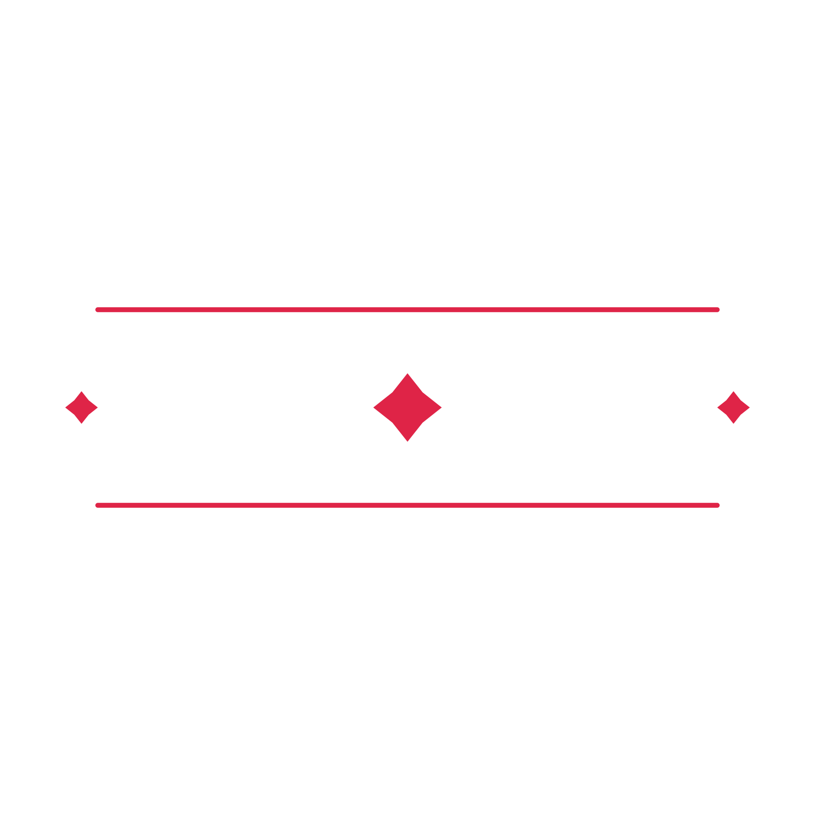 A decorative divider with 3 diamond motifs arranged in a tapered, between two fine horizontal rules.