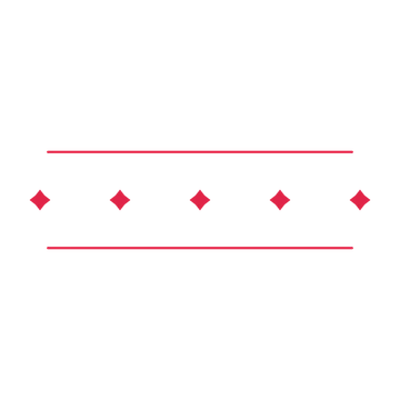 A decorative divider with 5 diamond motifs arranged in a line, between two fine horizontal rules.