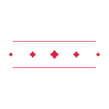 A decorative divider with 5 diamond motifs arranged in a tapered, between two fine horizontal rules.