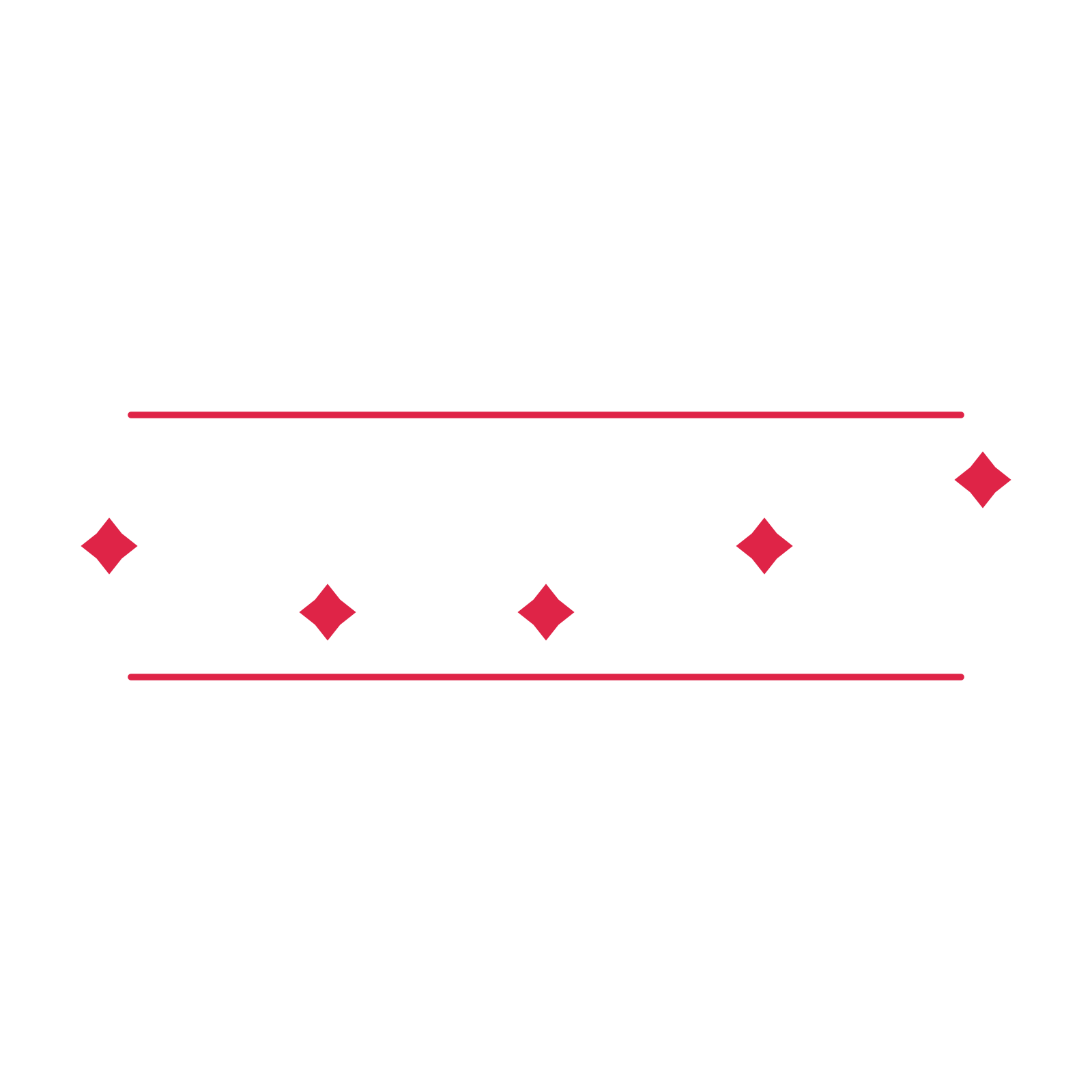 A decorative divider with 5 diamond motifs arranged in a wave, between two fine horizontal rules.