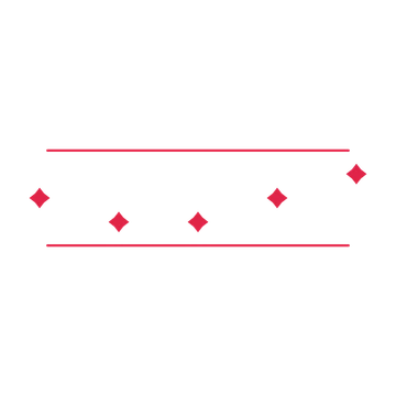 A decorative divider with 5 diamond motifs arranged in a wave, between two fine horizontal rules.