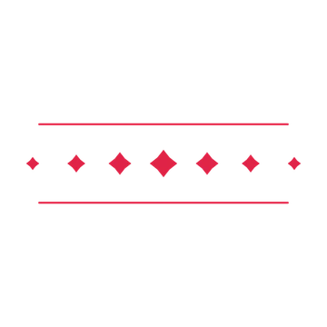 A decorative divider with 7 diamond motifs arranged in a tapered, between two fine horizontal rules.