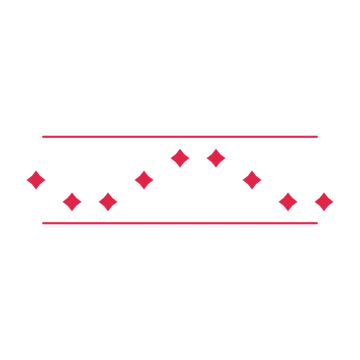 A decorative divider with 9 diamond motifs arranged in a wave, between two fine horizontal rules.