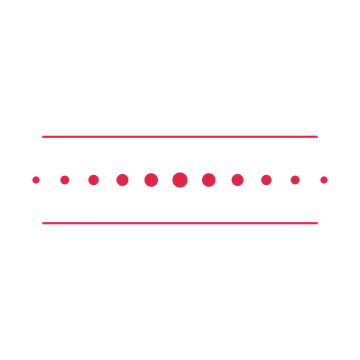 A decorative divider with 11 dot motifs arranged in a tapered, between two fine horizontal rules.