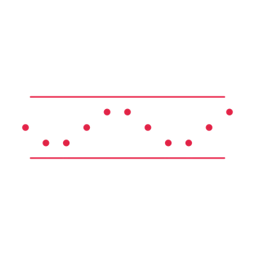 A decorative divider with 11 dot motifs arranged in a wave, between two fine horizontal rules.