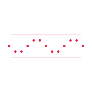 A decorative divider with 13 dot motifs arranged in a wave, between two fine horizontal rules.