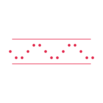 A decorative divider with 15 dot motifs arranged in a wave, between two fine horizontal rules.