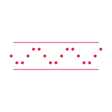 A decorative divider with 17 dot motifs arranged in a wave, between two fine horizontal rules.