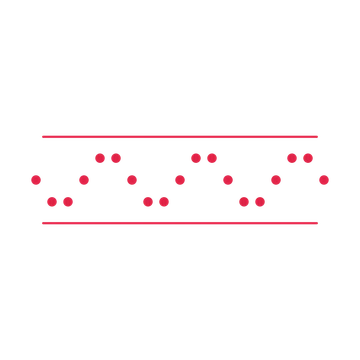 A decorative divider with 19 dot motifs arranged in a wave, between two fine horizontal rules.