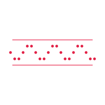 A decorative divider with 21 dot motifs arranged in a wave, between two fine horizontal rules.