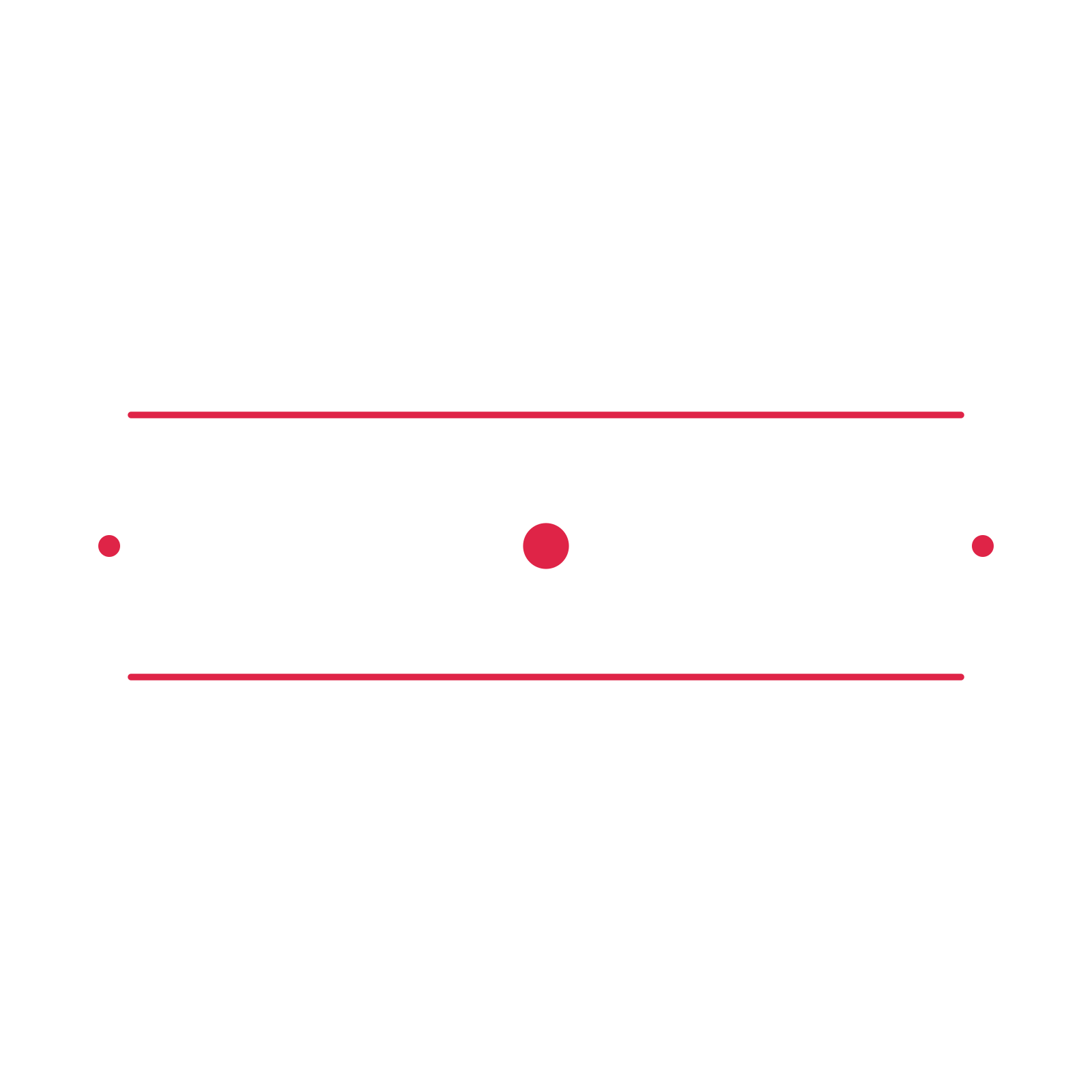 A decorative divider with 3 dot motifs arranged in a tapered, between two fine horizontal rules.