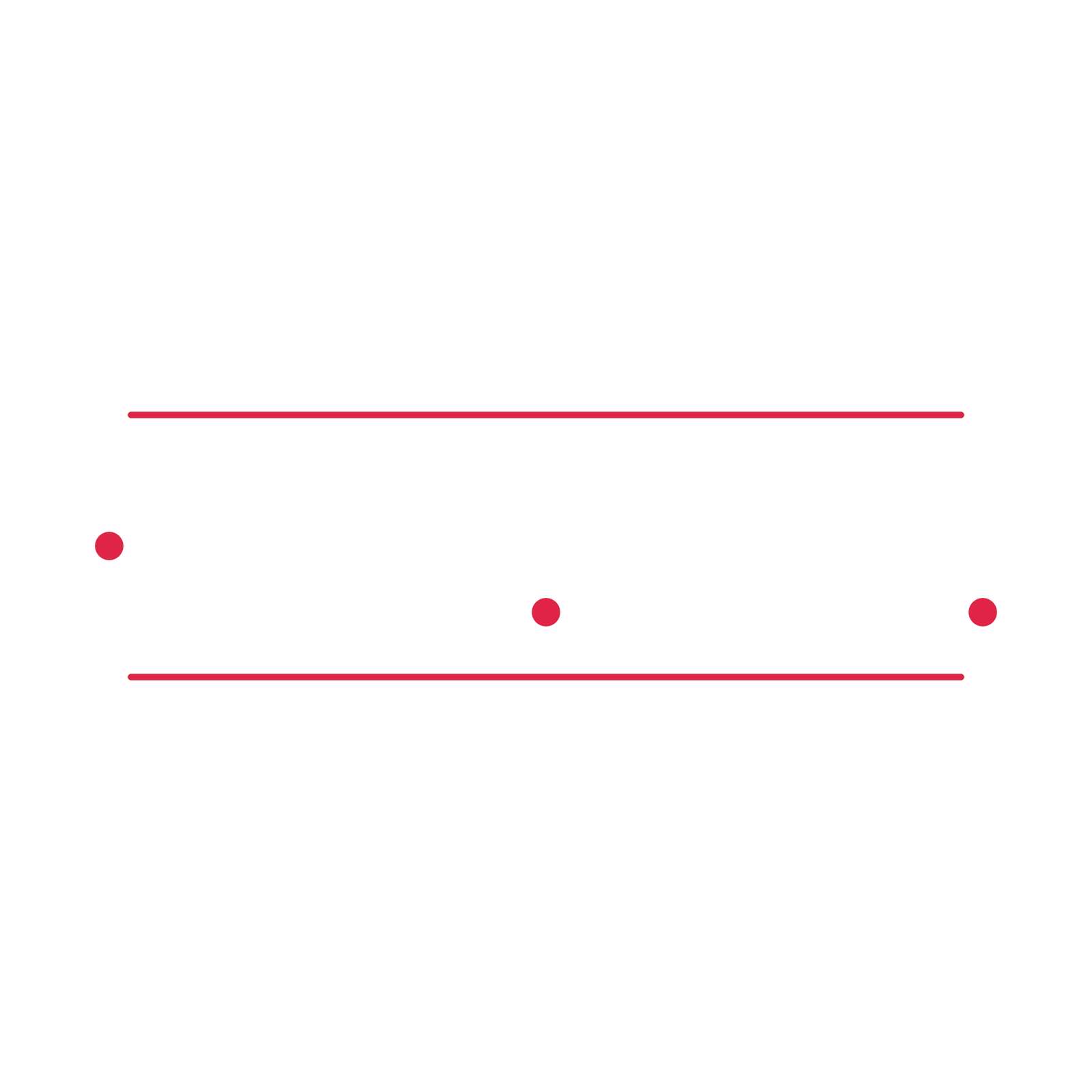 A decorative divider with 3 dot motifs arranged in a wave, between two fine horizontal rules.