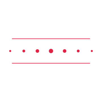 A decorative divider with 7 dot motifs arranged in a tapered, between two fine horizontal rules.