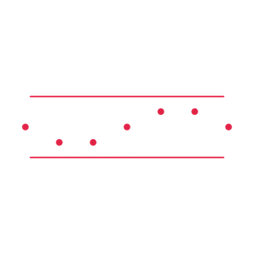 A decorative divider with 7 dot motifs arranged in a wave, between two fine horizontal rules.