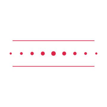 A decorative divider with 9 dot motifs arranged in a tapered, between two fine horizontal rules.