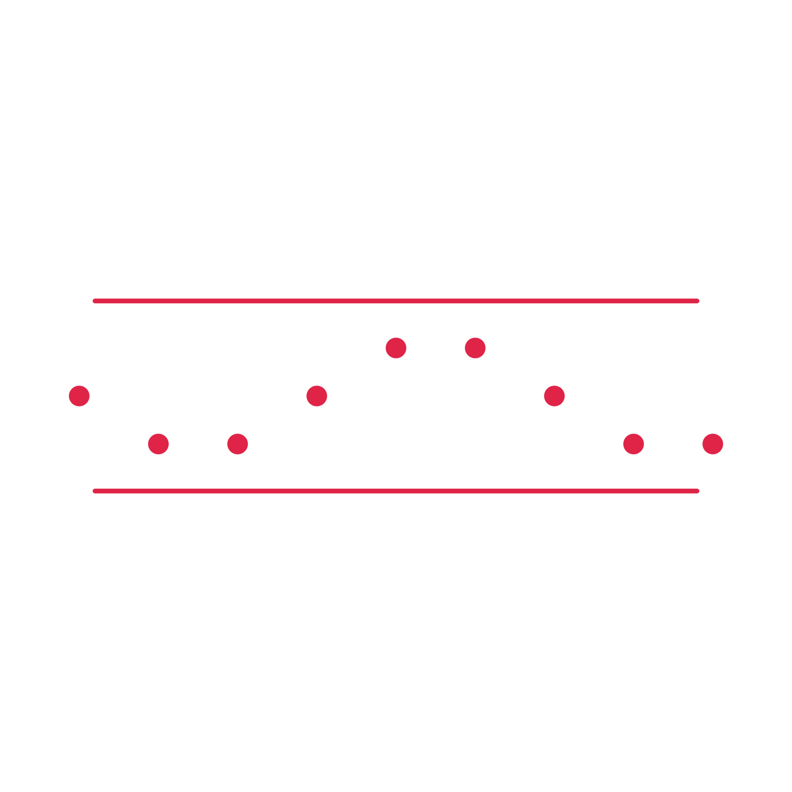 A decorative divider with 9 dot motifs arranged in a wave, between two fine horizontal rules.