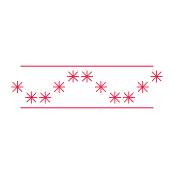 A decorative divider with 11 fan motifs arranged in a wave, between two fine horizontal rules.