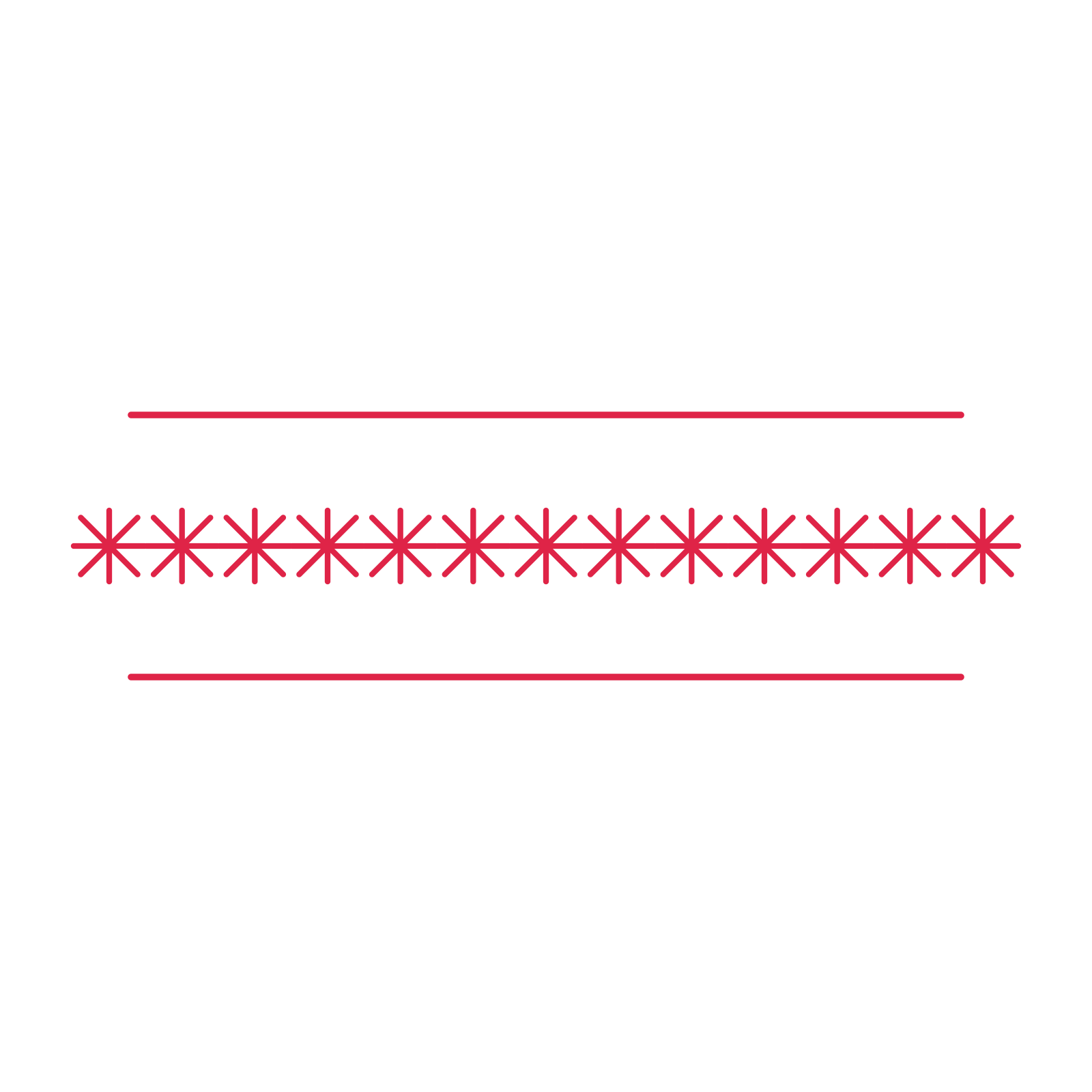A decorative divider with 13 fan motifs arranged in a line, between two fine horizontal rules.