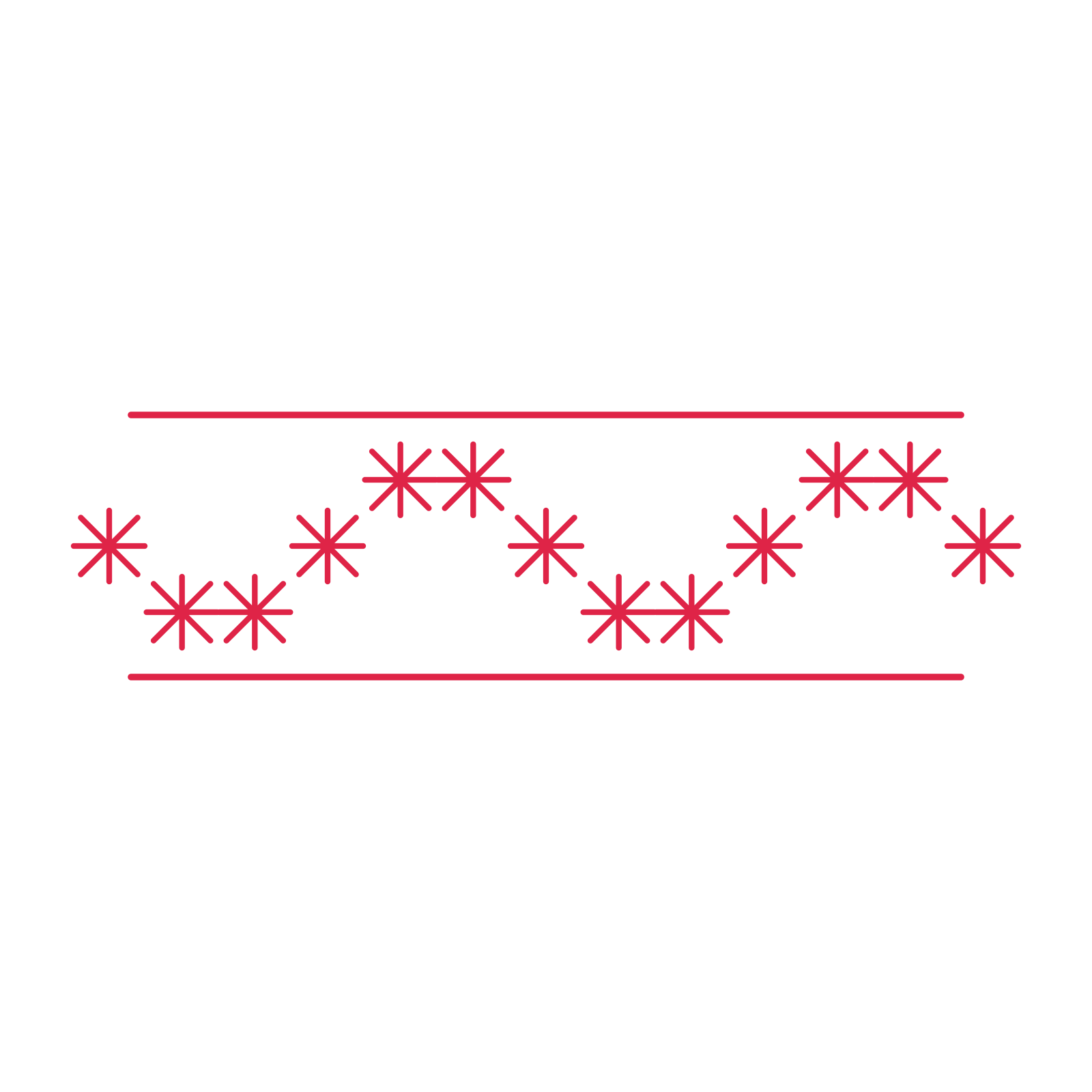 A decorative divider with 13 fan motifs arranged in a wave, between two fine horizontal rules.