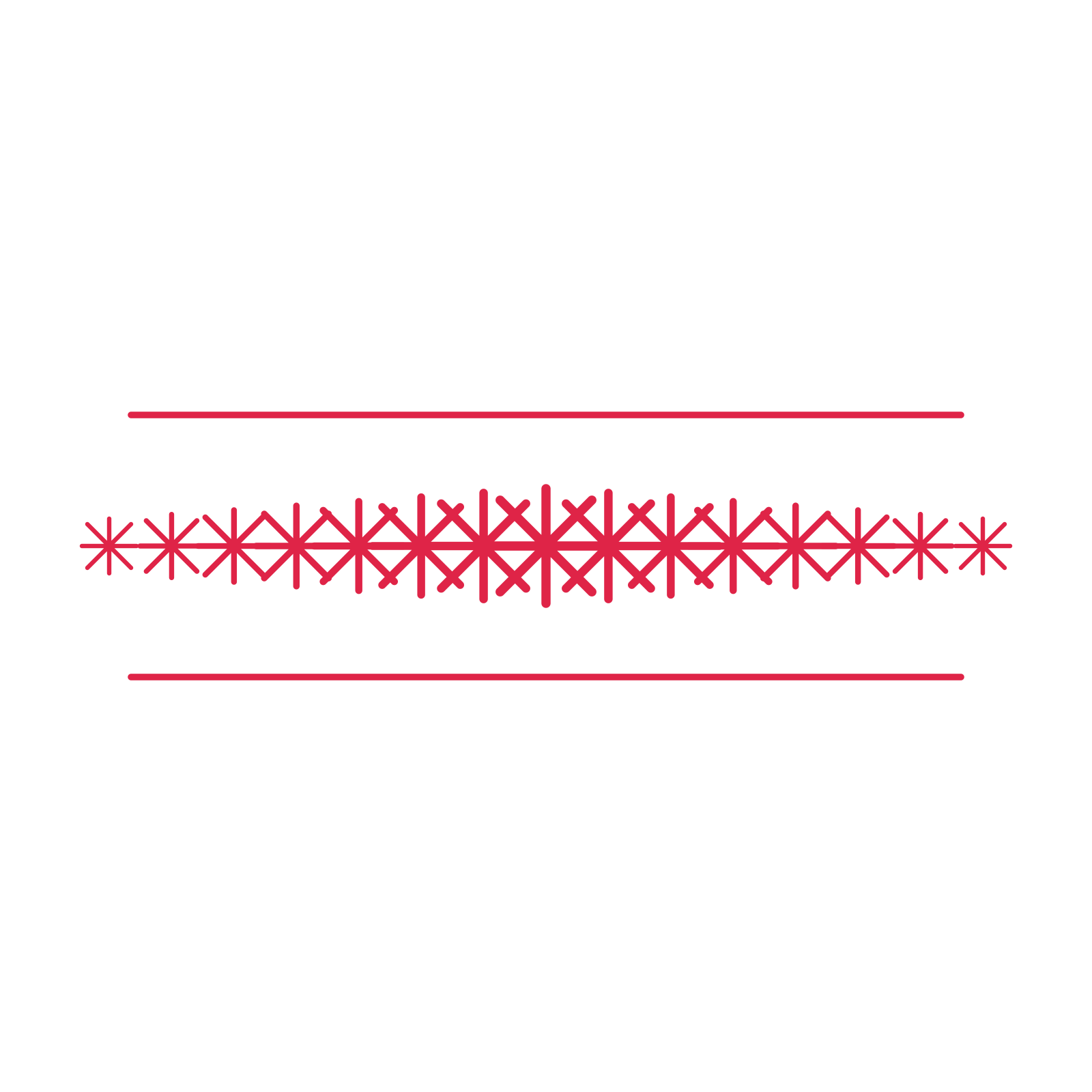 A decorative divider with 15 fan motifs arranged in a tapered, between two fine horizontal rules.
