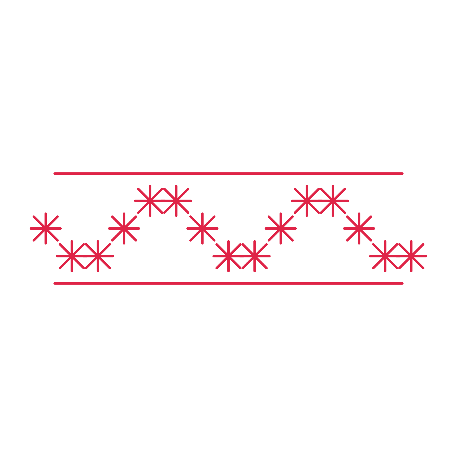 A decorative divider with 15 fan motifs arranged in a wave, between two fine horizontal rules.