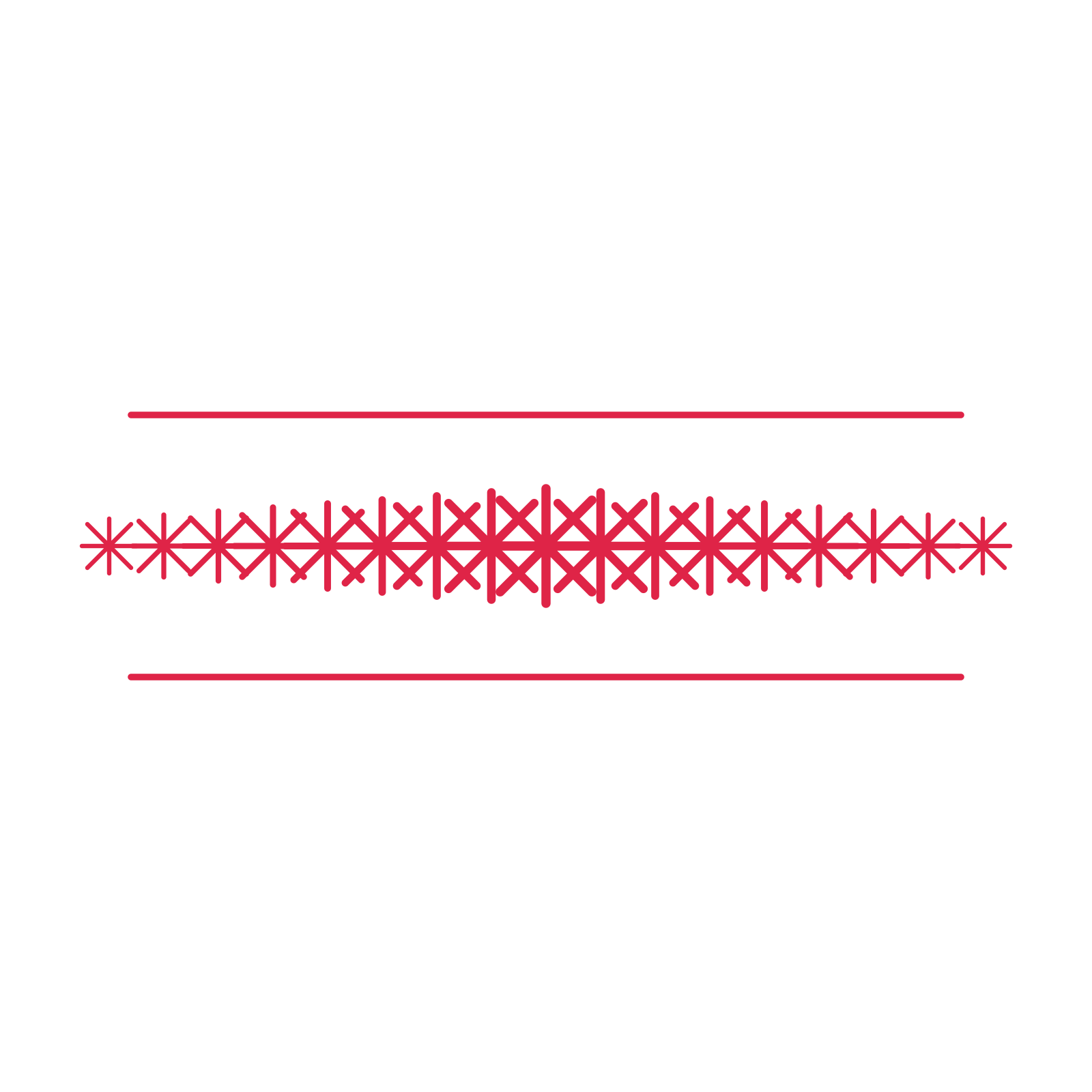 A decorative divider with 17 fan motifs arranged in a tapered, between two fine horizontal rules.