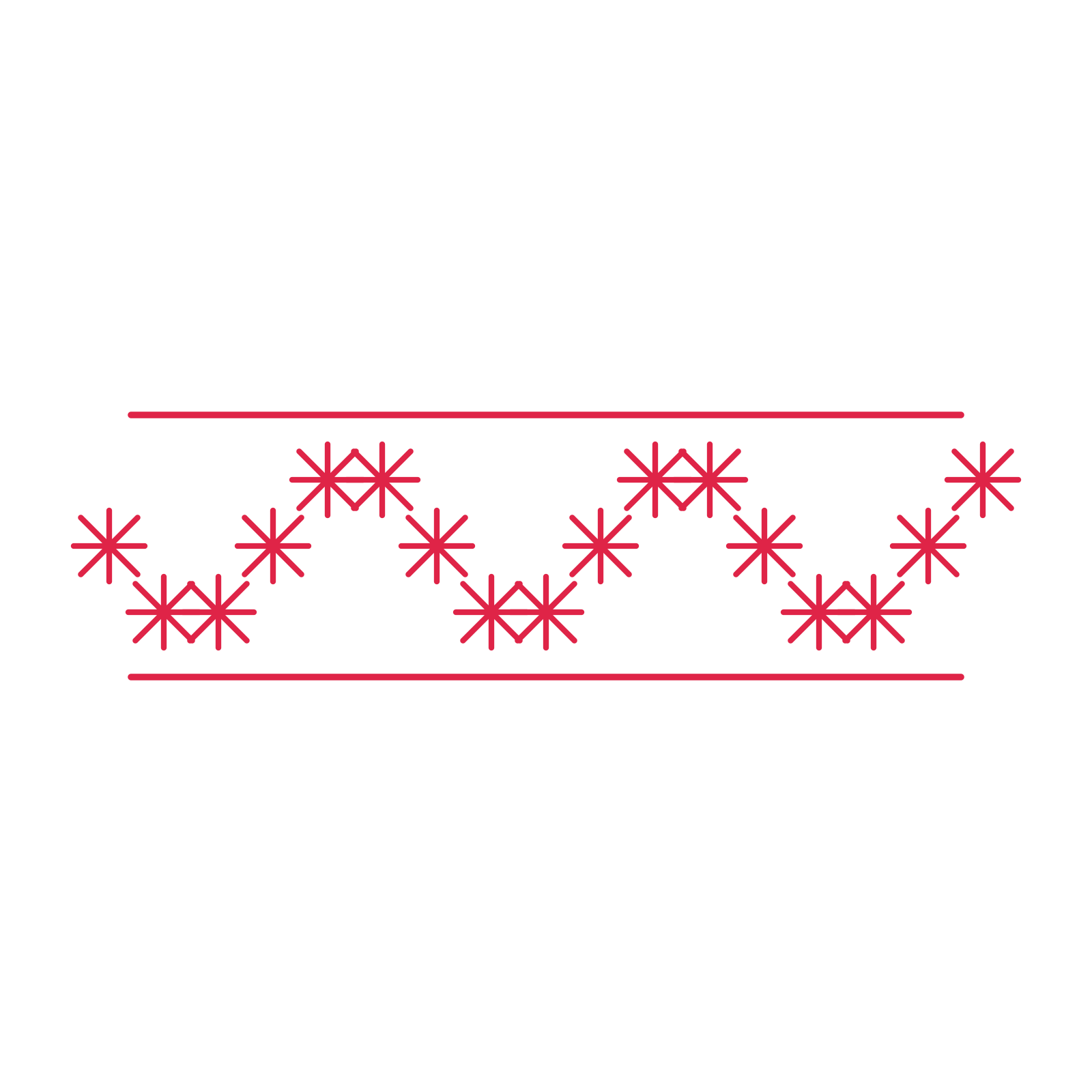 A decorative divider with 17 fan motifs arranged in a wave, between two fine horizontal rules.