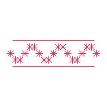 A decorative divider with 19 fan motifs arranged in a wave, between two fine horizontal rules.