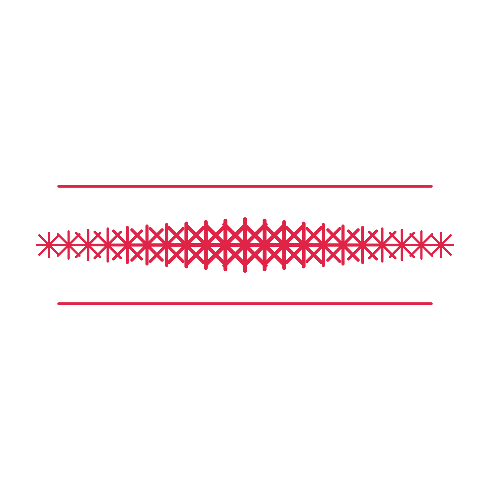 A decorative divider with 21 fan motifs arranged in a tapered, between two fine horizontal rules.