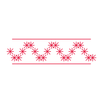 A decorative divider with 21 fan motifs arranged in a wave, between two fine horizontal rules.