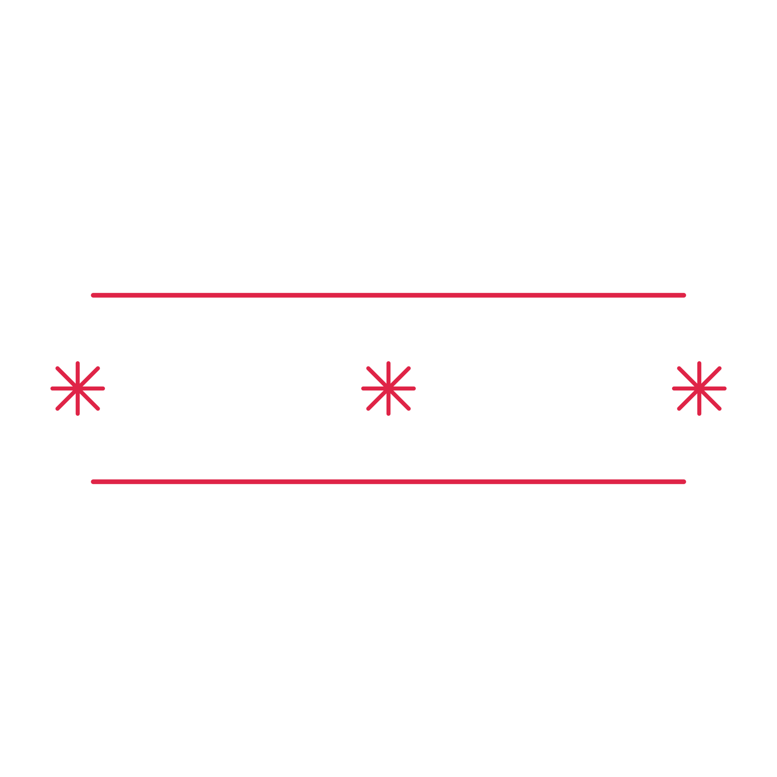A decorative divider with 3 fan motifs arranged in a line, between two fine horizontal rules.