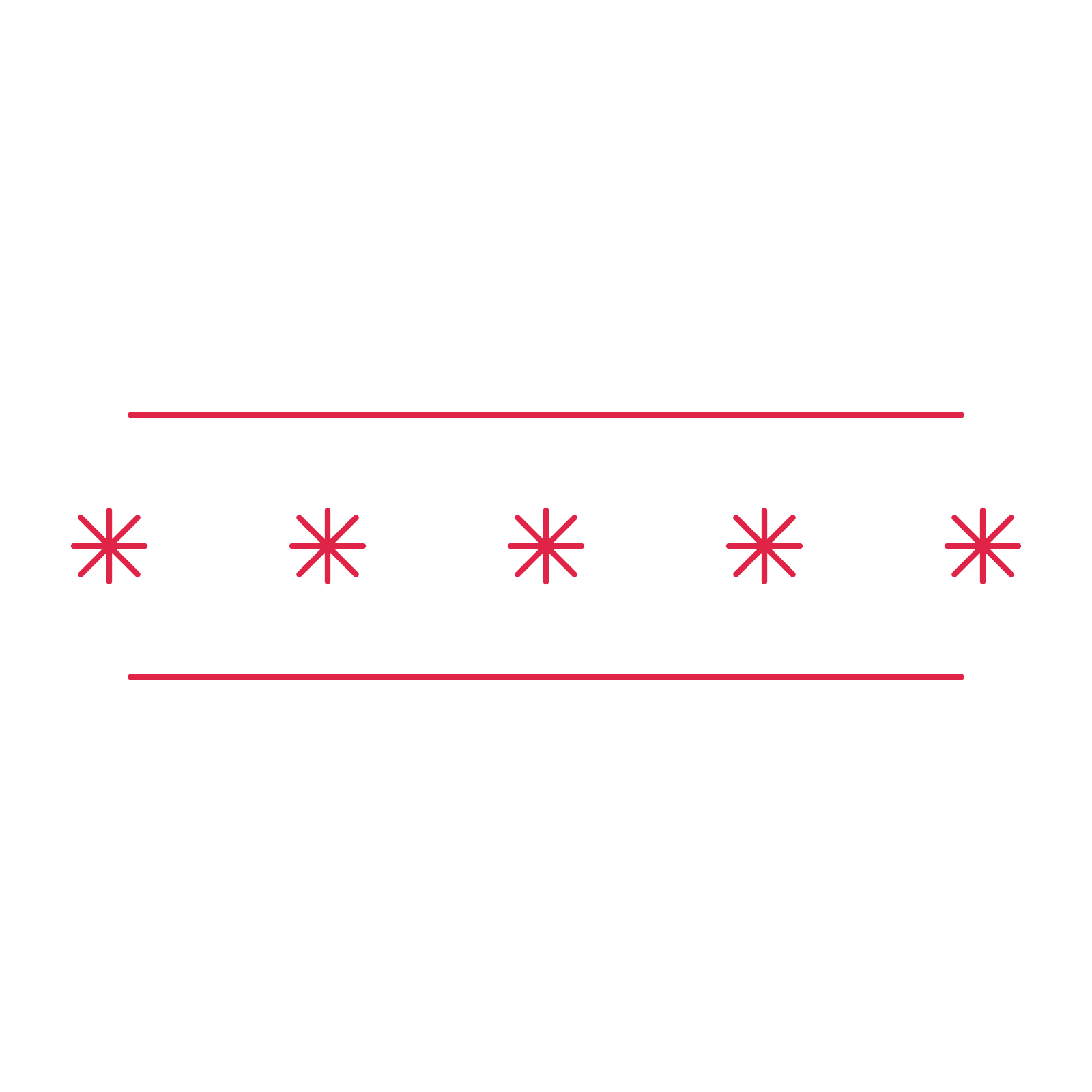 A decorative divider with 5 fan motifs arranged in a line, between two fine horizontal rules.
