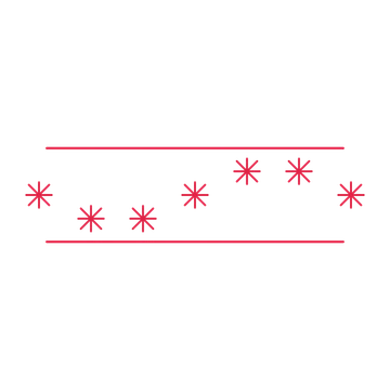 A decorative divider with 7 fan motifs arranged in a wave, between two fine horizontal rules.