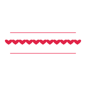 A decorative divider with 11 heart motifs arranged in a line, between two fine horizontal rules.