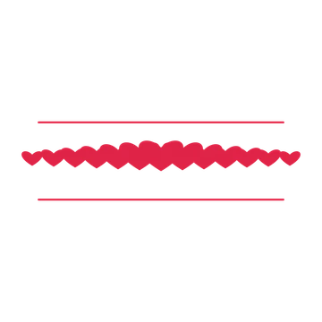 A decorative divider with 13 heart motifs arranged in a tapered, between two fine horizontal rules.