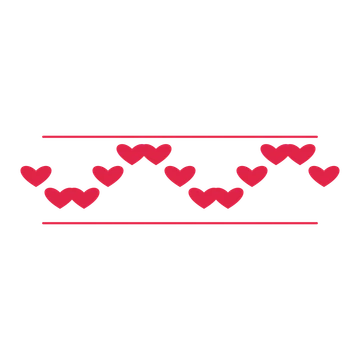 A decorative divider with 13 heart motifs arranged in a wave, between two fine horizontal rules.