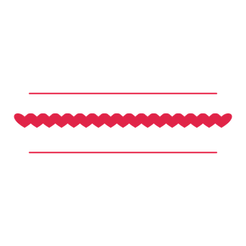 A decorative divider with 17 heart motifs arranged in a line, between two fine horizontal rules.