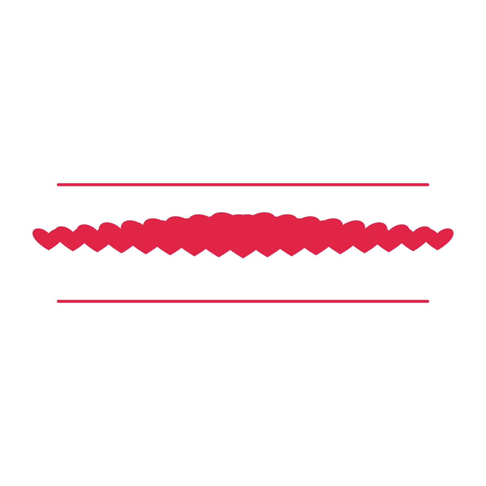 A decorative divider with 17 heart motifs arranged in a tapered, between two fine horizontal rules.