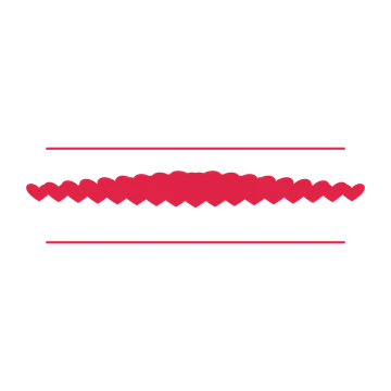 A decorative divider with 17 heart motifs arranged in a tapered, between two fine horizontal rules.